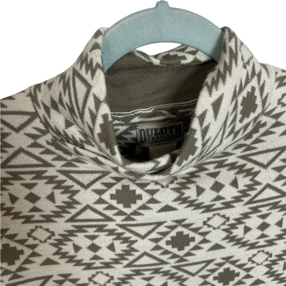 Duluth Trading Co Women’s Coolmax Mock Neck Cream Olive Aztec Pullover medium - Picture 7 of 14